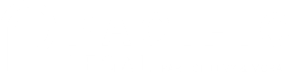 White text stating Pacific Legal Party of Levy & Mcrae on a black background.